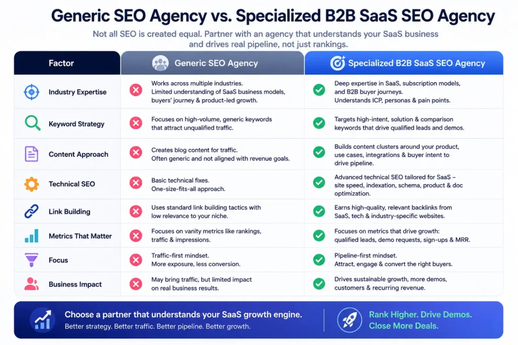 b2b saas seo agency compare table